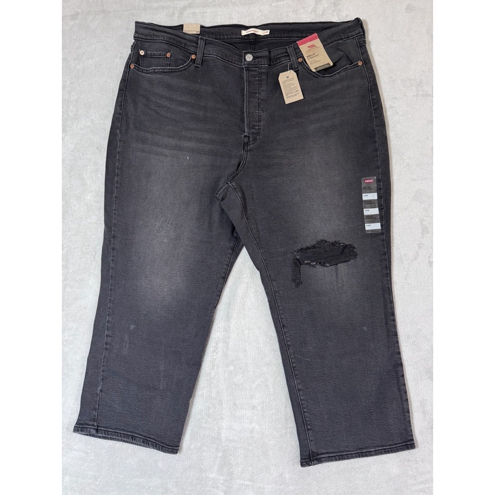 Levis Wedgie Straight High Rise Distressed Black Jeans‎ Plus Size 24W New